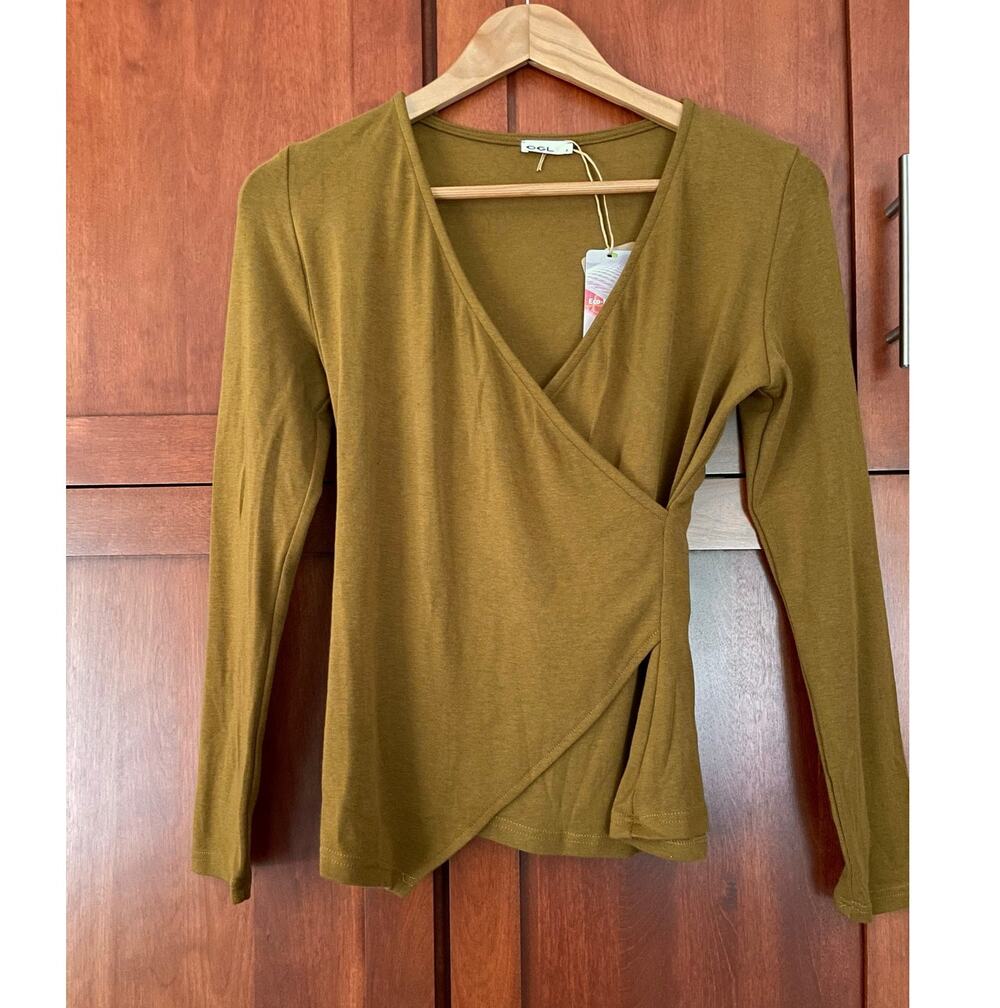 OGL Surplice Top Asymmetrical Hem Eco Mousse Brown Size Small NEW